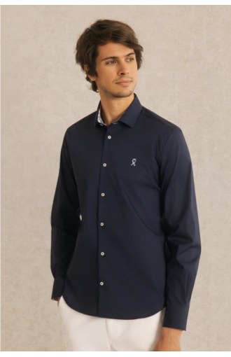 Chemise Clovis slim en popeline stretch bleu