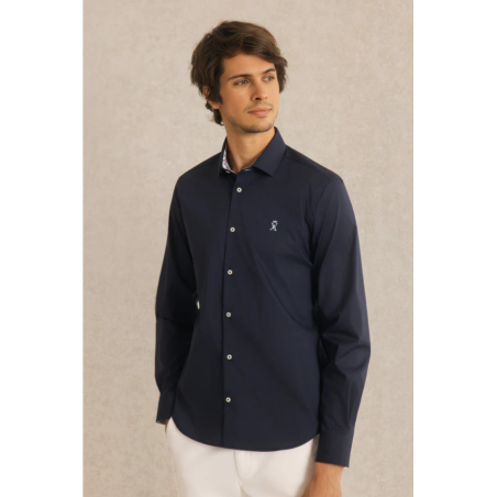 Chemise Clovis slim en popeline stretch bleu