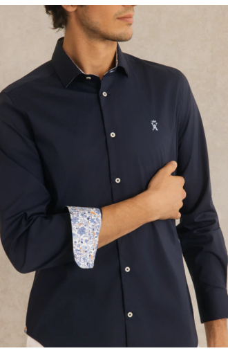 Chemise Clovis slim en popeline stretch bleu