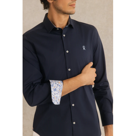 Chemise Clovis slim en popeline stretch bleu