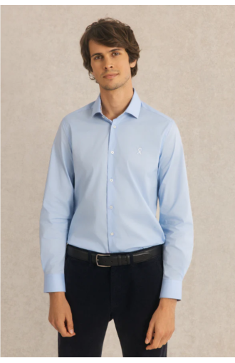 Chemise Clovis slim en popeline stretch bleu ciel