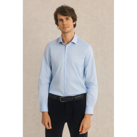Chemise Clovis slim en popeline stretch bleu ciel