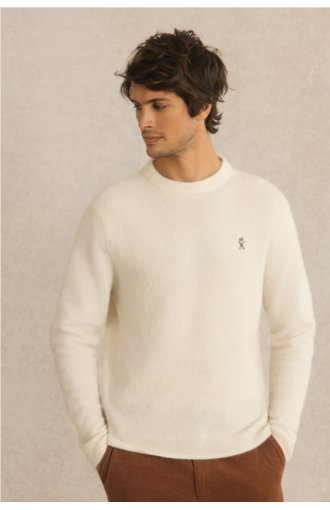 Pull en laine mérinos crème col rond