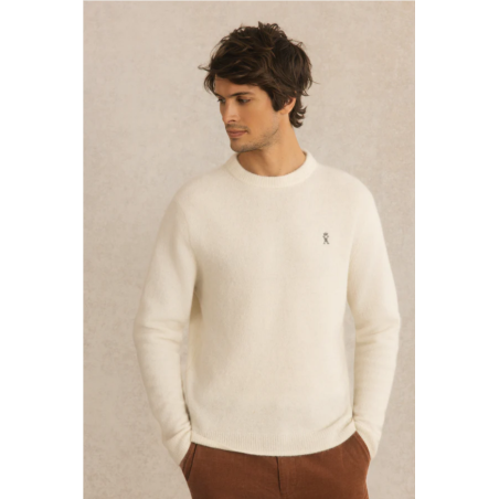 Pull en laine mérinos crème col rond