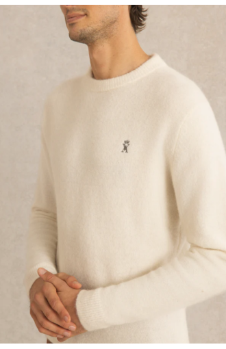 Pull en laine mérinos crème col rond