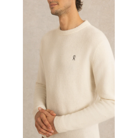 Pull en laine mérinos crème col rond