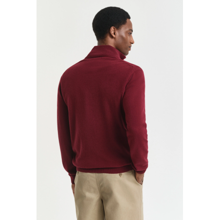 Pull demi-zip en laine d’agneau bordeaux