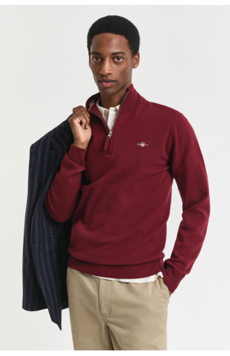 Pull demi-zip en laine d’agneau bordeaux