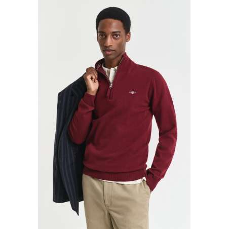 Pull demi-zip en laine d’agneau bordeaux