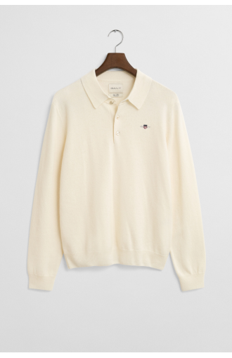 Pull polo laine  ultrafine à col crème