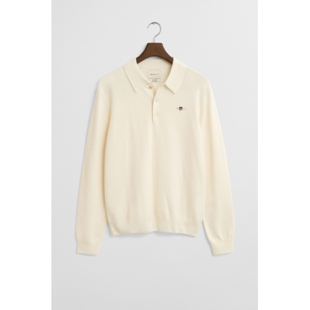 Pull polo laine  ultrafine à col crème