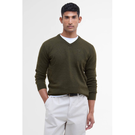 Pull col V essentiel en laine kaki