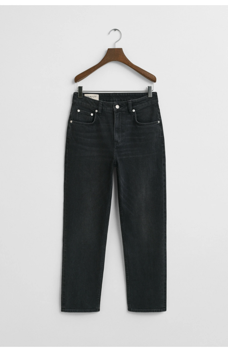 Jean stretch court droit noir délavé