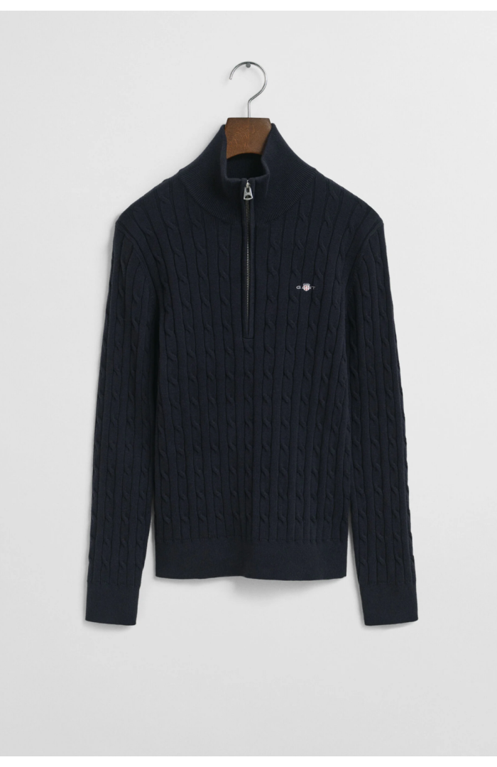 Pull zip maille torsadée coton