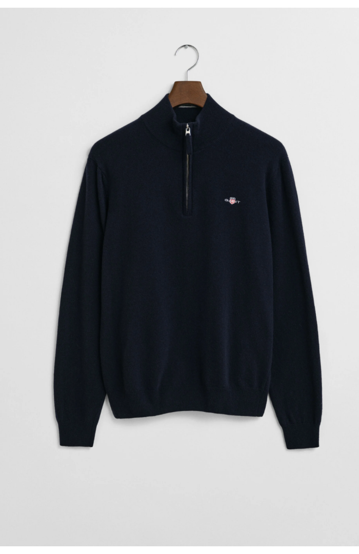 Pull demi-zip en laine d’agneau marine