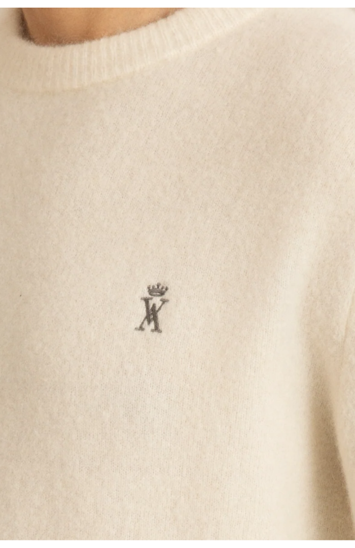 Pull en laine mérinos crème col rond