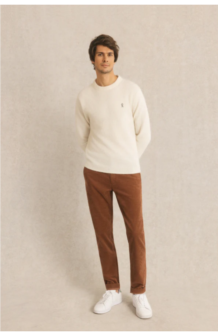 Pull en laine mérinos crème col rond