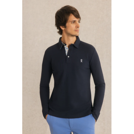 Polo Petersham manche longue bleu marine