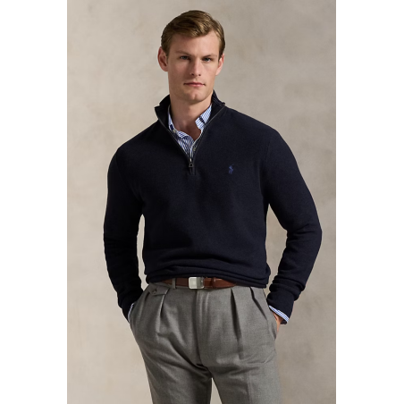 Pull demi-zip coton piqué