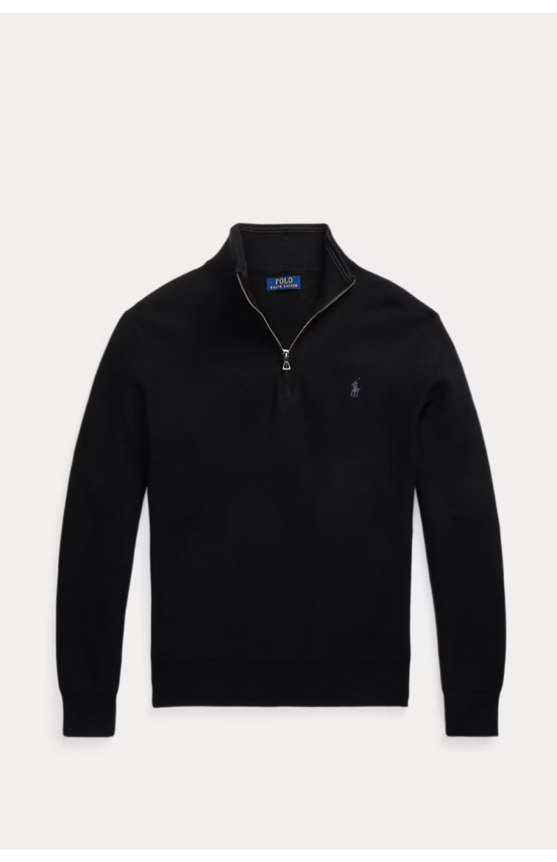 Pull demi-zip coton piqué