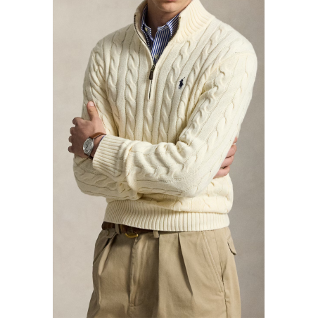 Pull demi-zippé coton torsadé