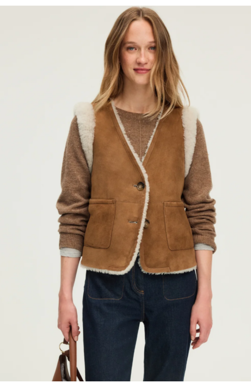 Veste Niara Sans Manches en Peau Lainée