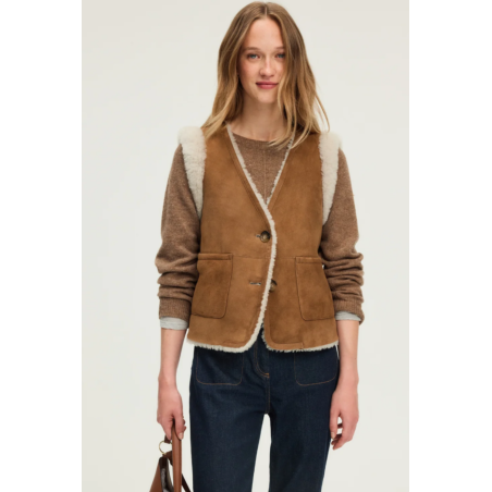 Veste Niara Sans Manches en Peau Lainée