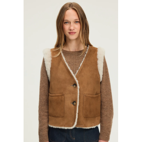 Veste Niara Sans Manches en Peau Lainée