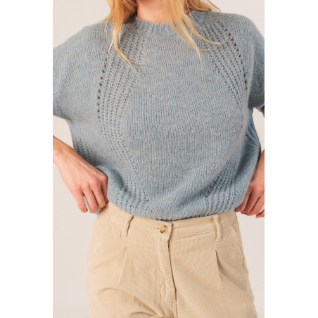 Pull en laine et alpaga col rond ciel