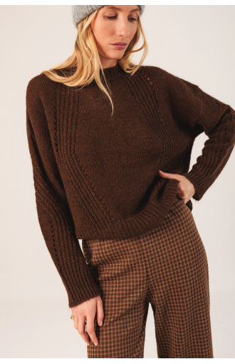 Pull en laine et alpaga col rond marron