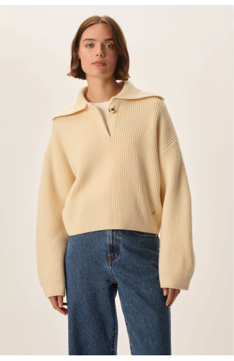 Pull DOMINO crème en laine col polo