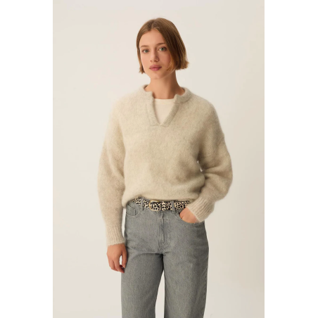 Pull ALABAMA en kid mohair et laine gris chiné